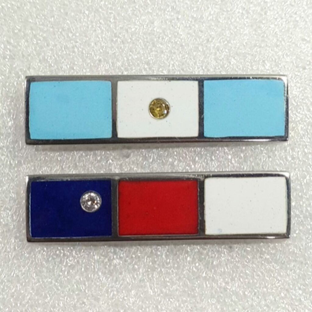 Pines institucionales elaborados en plata 925 con esmaltes y cubics engarzados, fabricados a pedido en Meridiano75