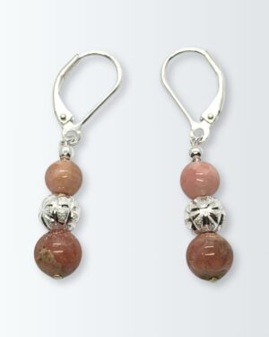 Aros de plata 925 con rodocrosita y facetas en brisura