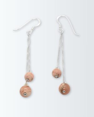 Aros de plata 925 de doble cadena con rodocrosita