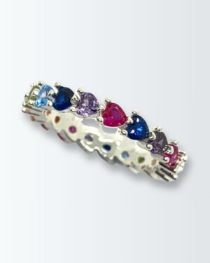 Anillo de plata 925 con ciconias corazones apaisados
