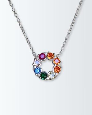 Collar de plata 925 con rueda de circonias de colores
