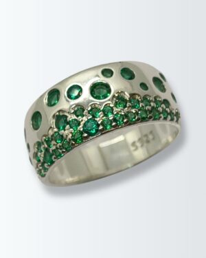 Anillo ancho de plata 925 con piedras verdes