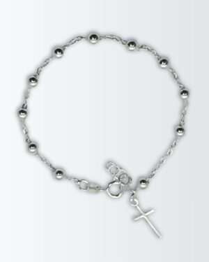 Pulsera de plata 925 denario con cuentas de 4mm y cruz y regulación en el extremo
