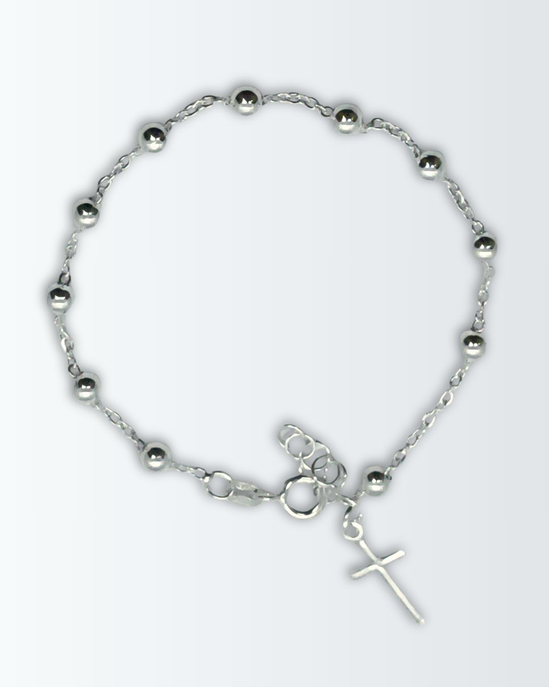 Pulsera de plata 925 denario con cuentas de 4mm y cruz y regulación en el extremo Pulsera de plata 925 denario con cuentas de 4mm y cruz y regulación en el extremo