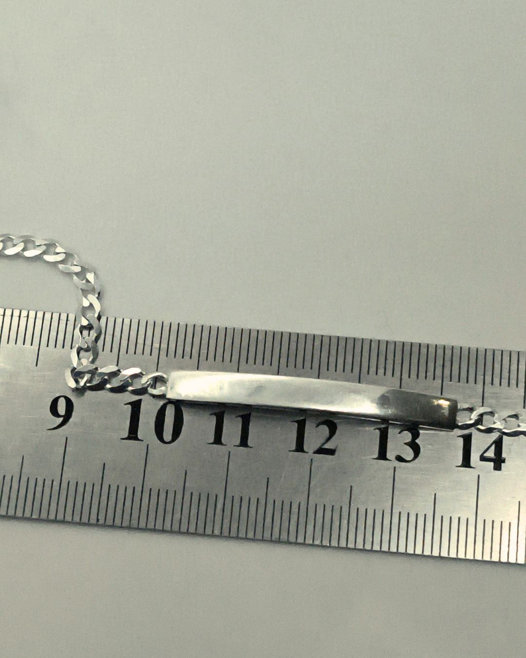 Pulsera de plata 925 con placa para grabar identidad sobre regla para contexto de medida Pulsera de plata 925 con placa para grabar identidad sobre regla para contexto de medida