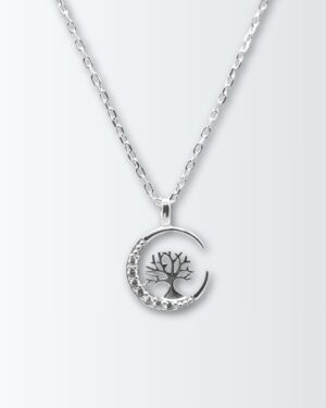Collar de plata 925 con pasante de arbol en luna pave