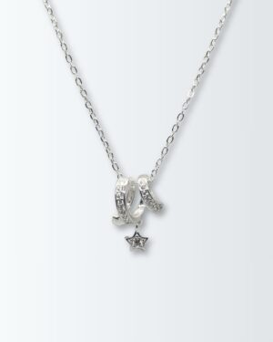 Collar de plata 925 con espiral pasante con circonias y estrellas