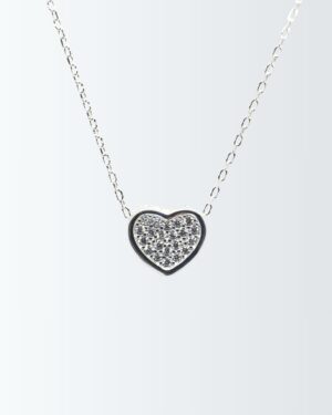 Collar de plata 925 con pasante de corazón pave de circonias en frente y laterales