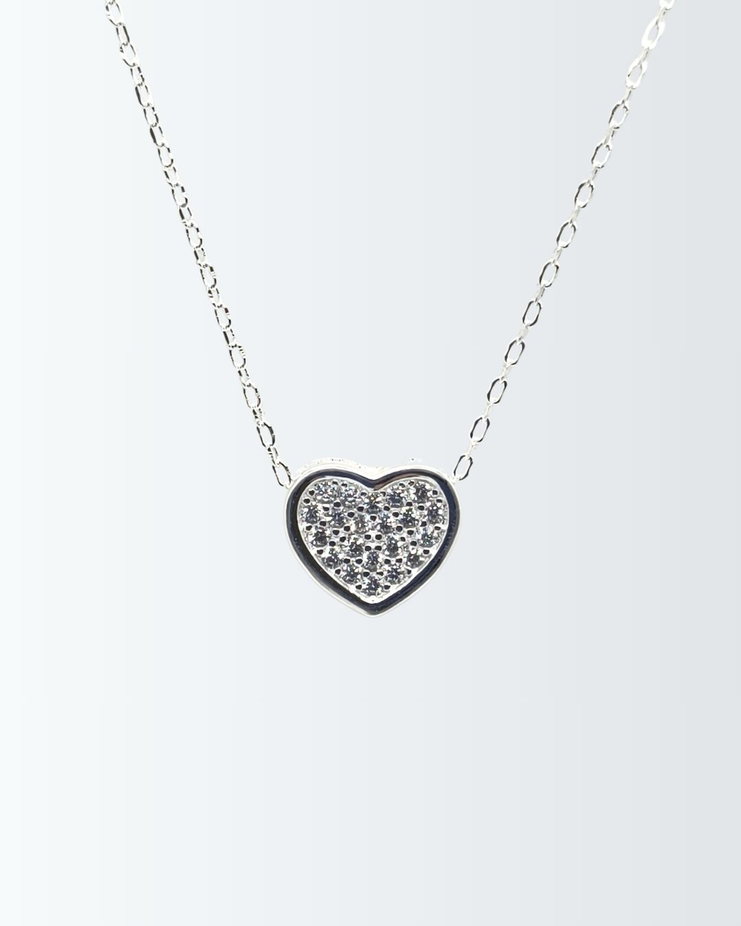 Collar de plata 925 con pasante de corazón pave de circonias en frente y laterales Collar de plata 925 con pasante de corazón pave de circonias en frente y laterales