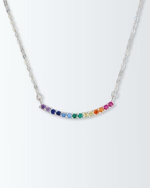 Collar de plata 925 con centro de barra con circonias de colores arco iris