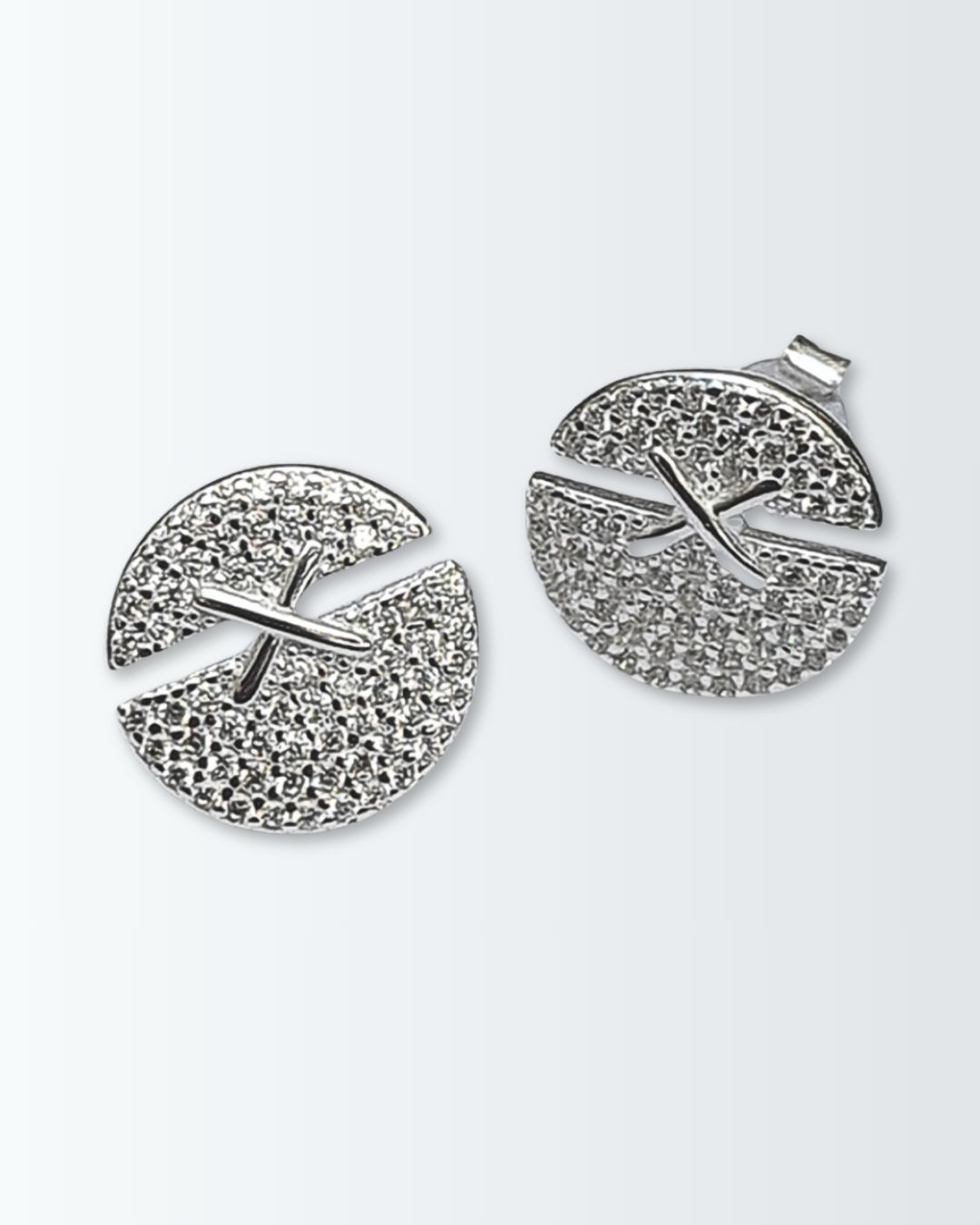 Aros de plata 925 botón con x y pave Aros de plata 925 botón con x y pave