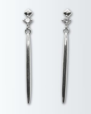 Aros de plata 925 largos con chaton y barra colgando