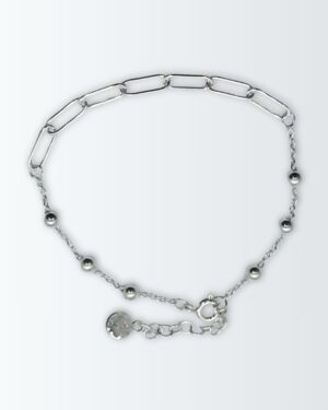 Pulsera de plata 925 centro de eslabones ovales y laterales con bolitas de 4mm con cubic en virola al final del alargue