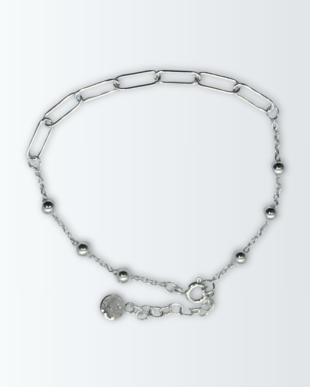 Pulsera de plata 925 centro de eslabones ovales y laterales con bolitas de 4mm con cubic en virola al final del alargue Pulsera de plata 925 centro de eslabones ovales y laterales con bolitas de 4mm con cubic en virola al final del alargue