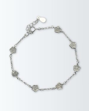 Pulsera de plata 925 con flores con circonias en pave alternadas y con alargue