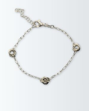 Pulsera de plata 925 con tres triples argollas entrelazadas y alargue