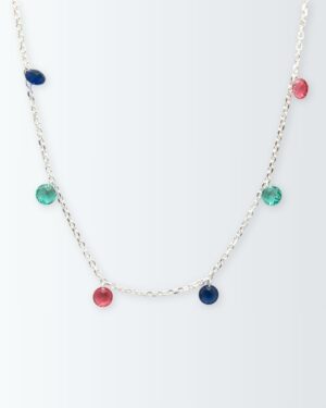 Collar choker de plata 925 con seis cristales de color colgando